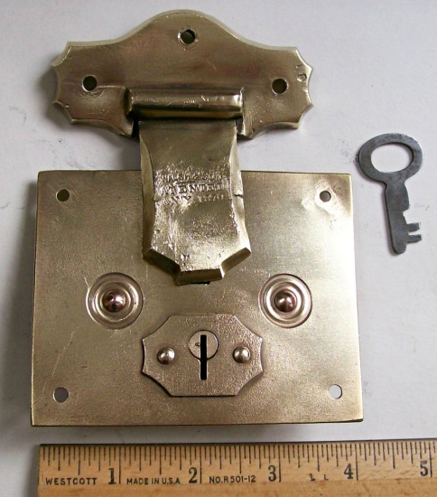 L100 - Antique Brass Walsh Trunk Lock 1870