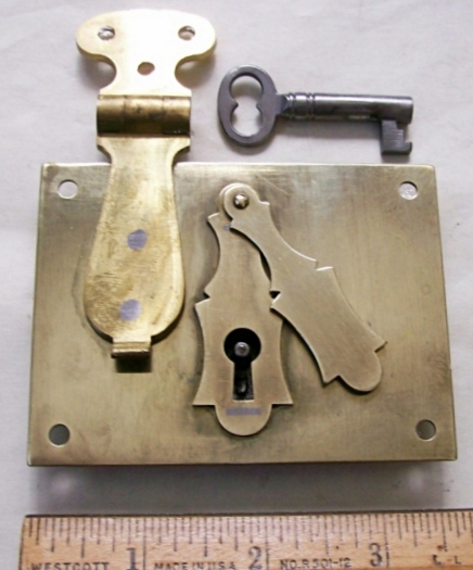 L110 - Rare Brass Trunk Hasp Lock & Key