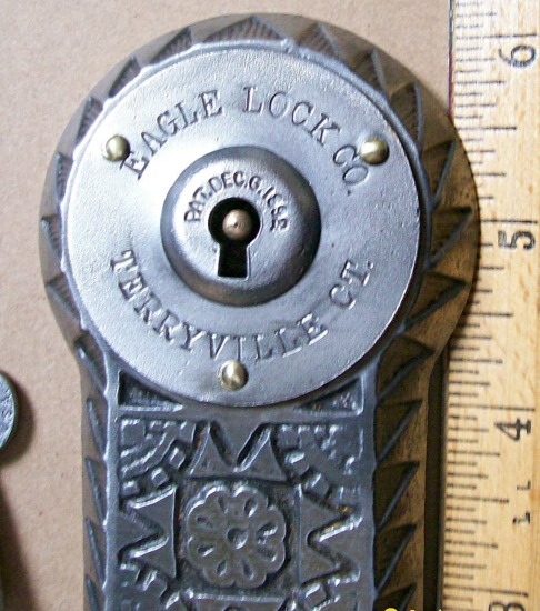 1890's Eastlake Pattern Antique Trunk Lock with Receiver & Key