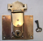 L126 - Early Brass Trunk Hasp Lock & Key