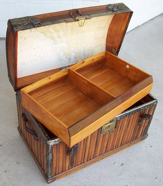 T101 - Rare Early Martin Maier Slat Trunk, 1870's - SOLD 02/2022