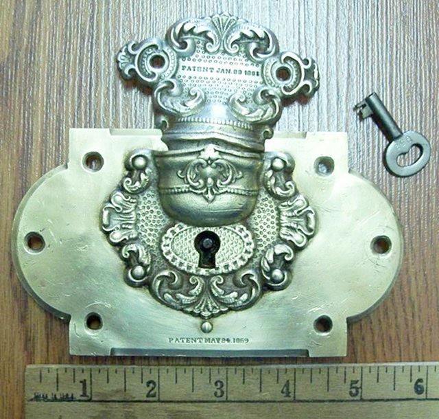 T103 - Ornate Brass Trunk Lock 1861