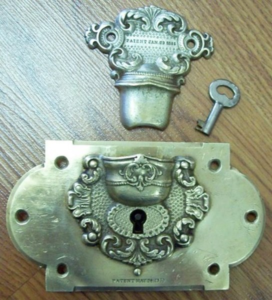 T103 - Ornate Brass Trunk Lock 1861 - SOLD 06/2022
