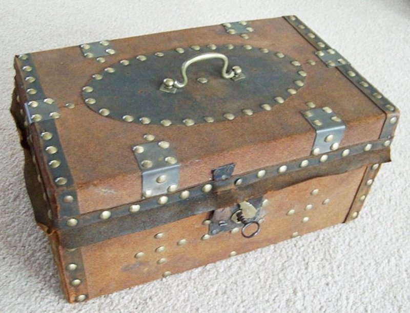 T118 - 1850's Document Box, Brass Tacks, Key!