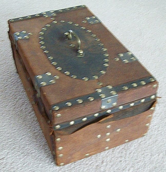 T118 - 1850's Document Box, Brass Tacks, Key!