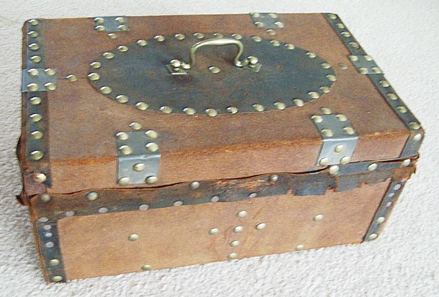 T118 - 1850's Document Box, Brass Tacks, Key!