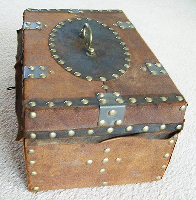 T118 - 1850's Document Box, Brass Tacks, Key!